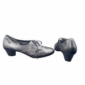 Camper Black Leather Lace Up Heels Size 41 Low Block Heel approx US 10–10.5